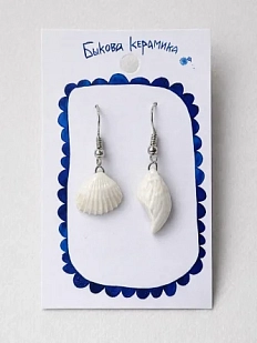 Серьги ручной работы Быкова керамика «Ракушки с Финского залива №4», белые, перламутровые, фарфор