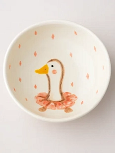 Тарелка глубокая ручной работы Ким керамика Гусь с ромбиками, белая, фарфор, 12 см