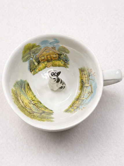 Чашка для чая ручной работы Мадам де Тюль с фигуркой внутри Котик, фарфор, 250 мл, фото 2.