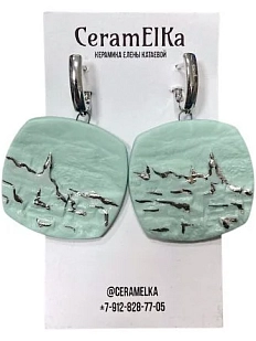 Серьги КерамЕлКа «Контуры города», фарфор, мятные