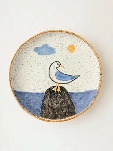 Тарелка ручной работы «Чайка на камне», белая, керамика, 17 см