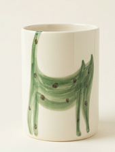 Стакан ручной работы Донышко-горлышко «Кот Краш Зеленый», белый, керамика, 300 мл