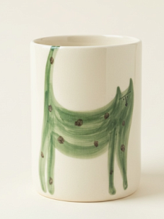 Стакан ручной работы Донышко-горлышко «Кот Краш Зеленый», белый, керамика, 300 мл