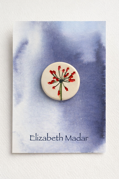 Брошь ручной работы Elizabeth Madar Оттиск трав, розово-голубая, керамика, фото 2.