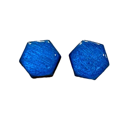 Серёжки-гвоздики «Соты», дерево, гипоаллергенный сплав, синие блёстки, фото 1.