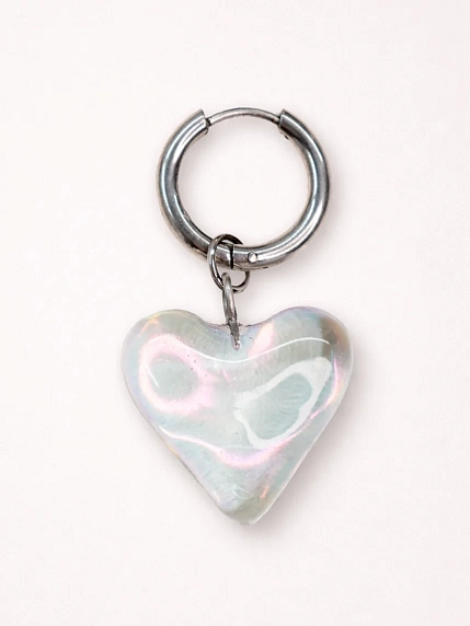 Моносерьга ПетПоллиПокет «Сердечко» прозрачная, полимерная глина, фото 1.