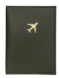 Обложка органайзер для паспорта с самолётом Kokosina bags, натуральная кожа, хаки