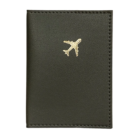 Обложка органайзер для паспорта с самолётом Kokosina bags, натуральная кожа, хаки, фото 1.