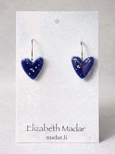 Серьги Elizabeth Madar Сердечки, керамика, тёмно-синие