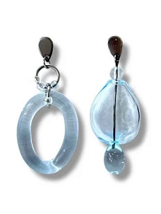 Асимметричные серьги Лампджой, стекло, светло-голубые