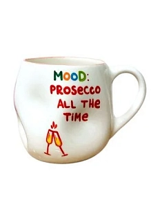 Кружка ручной работы РУКИ В ГЛИНЕ «Mood: prosecco all the time», белая, керамика, 400 мл, мятая