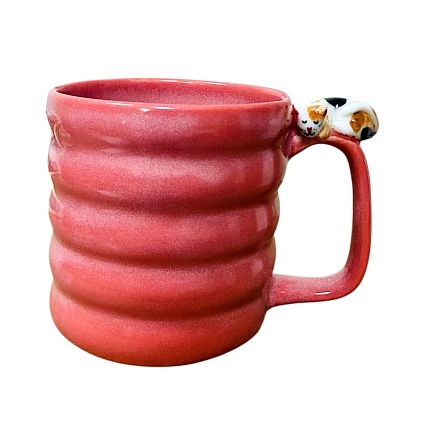 Кружка ручной работы Маковка с фигуркой на ручке «Котик», розовая, 180 мл, фото 1.