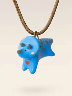 Подвеска ручной работы Боттери керамика с динозавром «‎Трицератопс»‎, голубой, керамика