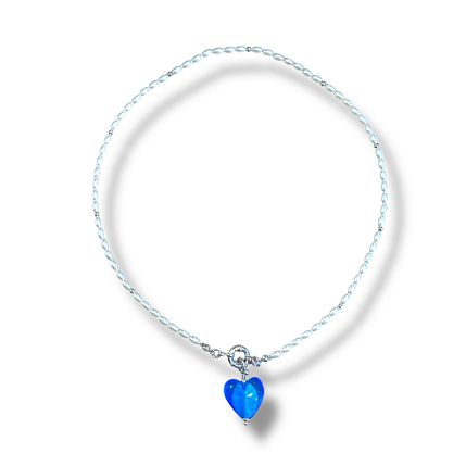 Колье ручной работы «Glass heart», синее, латунь, жемчуг, стекло, фото 4.