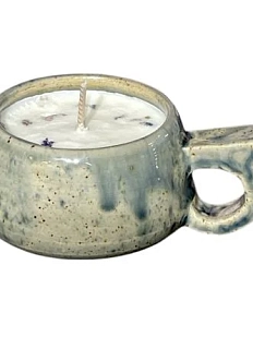 Свеча в чашке ручной работы, керамика, бежевая, 300 мл