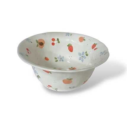 Глубокая тарелка ручной работы «Ягоды и цветы», керамика, 600 мл, фото 2.