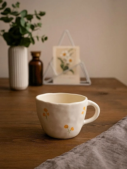 Чашка для чая ручной работы оранжевые цветы , керамика, 250 мл, фото 3.