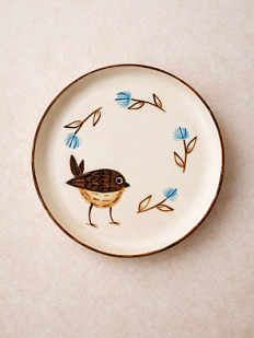 Блюдце ручной работы «Воробей», полуфарфор, 14 см