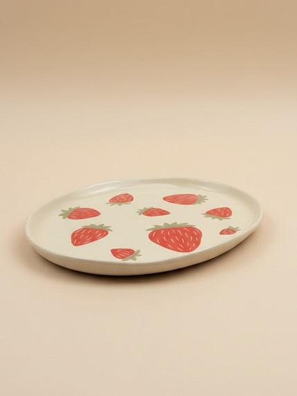 Тарелка ручной работы Малёма с росписью Крупная клубника, керамика, 16 см, фото 2.