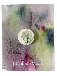 Брошь ручной работы Elizabeth Madar Оттиск трав, зелёная веточка, керамика