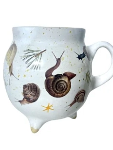 Кружка-котелок ручной работы Керумбия на ножках «Улитка», песочная, керамика, 350 мл