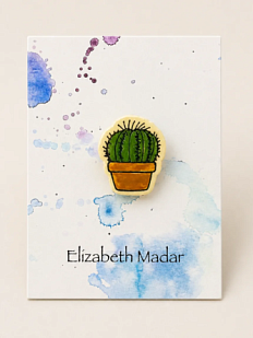 Брошь ручной работы Elizabeth Madar Кактус, зелёная, керамика