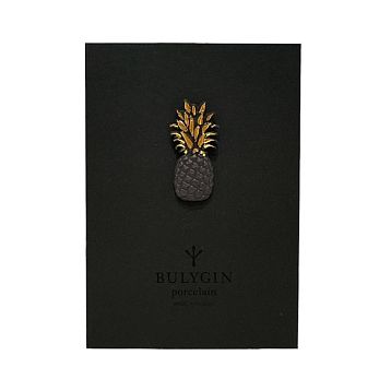 Брошь ручной работы Bulygin «Ананас», фарфор, чёрно-золотистая, фото 3.