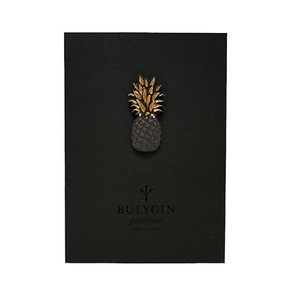 Брошь ручной работы Bulygin «Ананас», фарфор, чёрно-золотистая, фото 3.