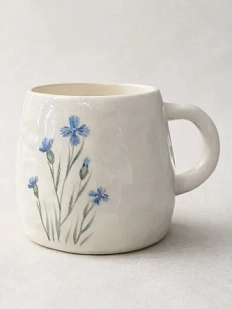 Кружка ручной работы Верба керамика бочонок «Васильки», керамика, 300 мл