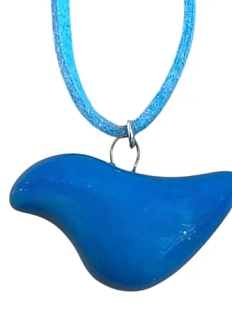 Чокер ручной работы Ceramission «Птичка» на замшевом шнурке, голубой, керамика