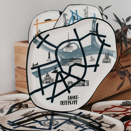 Фигурная тарелка ручной работы «Санкт-Петербург», полуфарфор, 23 см, фото 4.