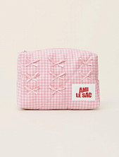 Косметичка ручной работы АМИ (Ami lé sac) «Moyen», розовая клетка с бантиками