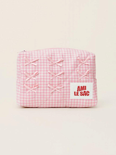 Косметичка ручной работы «Moyen», розовая клетка с бантиками