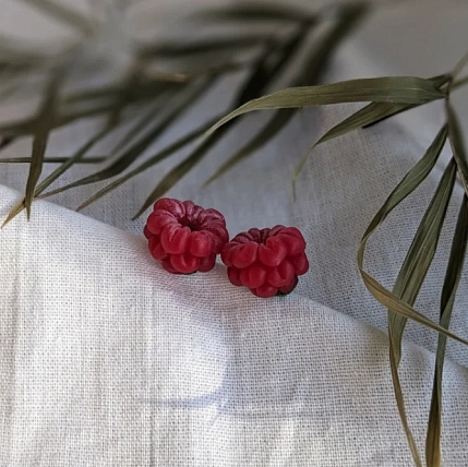 Серьги-гвоздики Подарки руками «Малина», полимерная глина, фото 4.