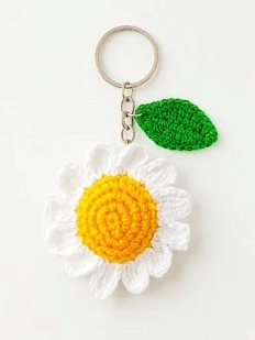 Вязаный брелок, обвес на сумку DARI DARI «Ромашка», белый, большой, 6,5 см