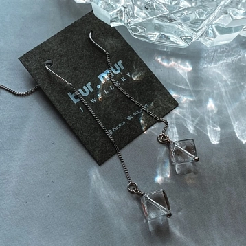 Серьги-протяжки Бур.Мур «Ice», родированная латунь, горный хрусталь, фото 5.