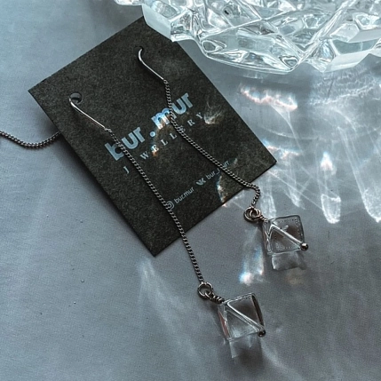 Серьги-протяжки Бур.Мур «Ice», родированная латунь, горный хрусталь, фото 3.