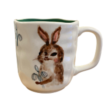 Кружка ручной работы с росписью Зайка с подснежниками, фарфор, 350 мл, фото 1.