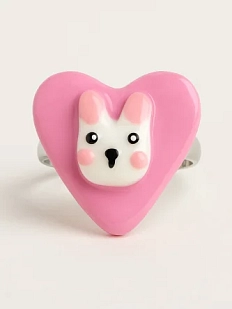 Кольцо ручной работы Радость Рядом Сердце с зайкой, полимерная глина, незамкнутое, розовое