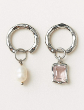 Серьги-конго с камнем розовым «Ice», родированная латунь