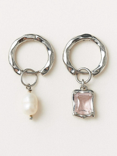 Серьги-конго с камнем розовым «Ice», родированная латунь