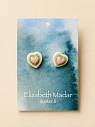 Серёжки-гвоздики Elizabeth Madar Сердца с орнаментом, зелёно-розовые, керамика, превью фото 1