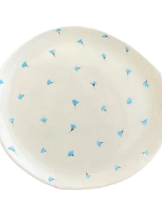 Блюдце круглое ручной работы Голубые цветочки, керамика, 17 см