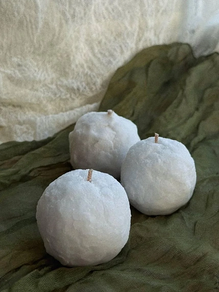 Интeрьерная свеча Медленные свечи на Новый год «Снежок-шар», фото 1.