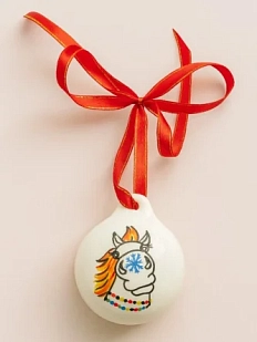 Ёлочная игрушка РУКИ В ГЛИНЕ шар расписной «Конь», фарфор, 7 см