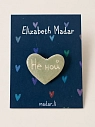 Брошь ручной работы Elizabeth Madar сердечко «Не ной», светло-зелёная, керамика, превью фото 1