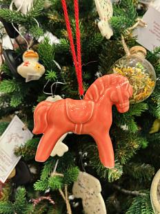 Ёлочная игрушка ручной работы «Лошадь» красная, 10 см