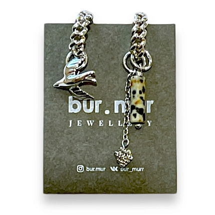 Асимметричные серьги-конструкторы Бур.Мур mini «Колибри и цилиндр», латунь, яшма, фото 1.