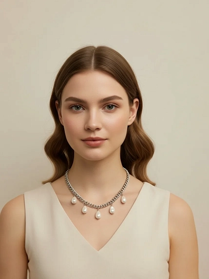 Цепь Мигетт «Капли», с гематитом и подвеской из жемчуга, фото 3.