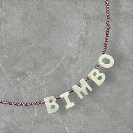 Чокер ручной работы с надписью перламутровыми бусинами «Bimbo», бисер, розовый, фото 5.